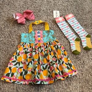 Matilda Jane You’re a Peach Tunic, Recess Run Socks and Pink Hairbow set NWT